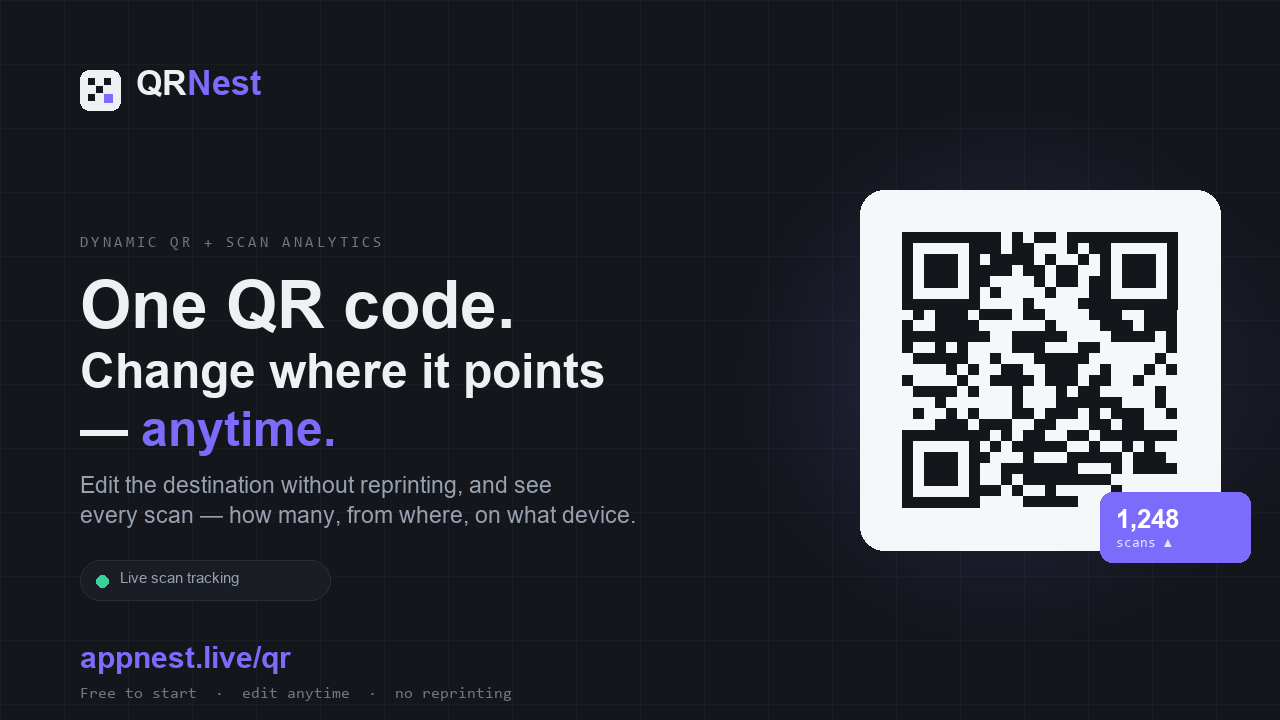 QRNest — dynamic QR codes with scan analytics